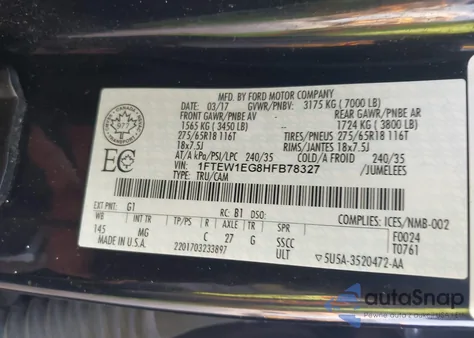 2017 Ford F-150 Xlt from USA, damaged, VIN 1FTEW1EG8HFB78327